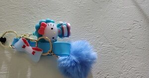Hello Kitty Blue and Red Keychain with Pom Pom